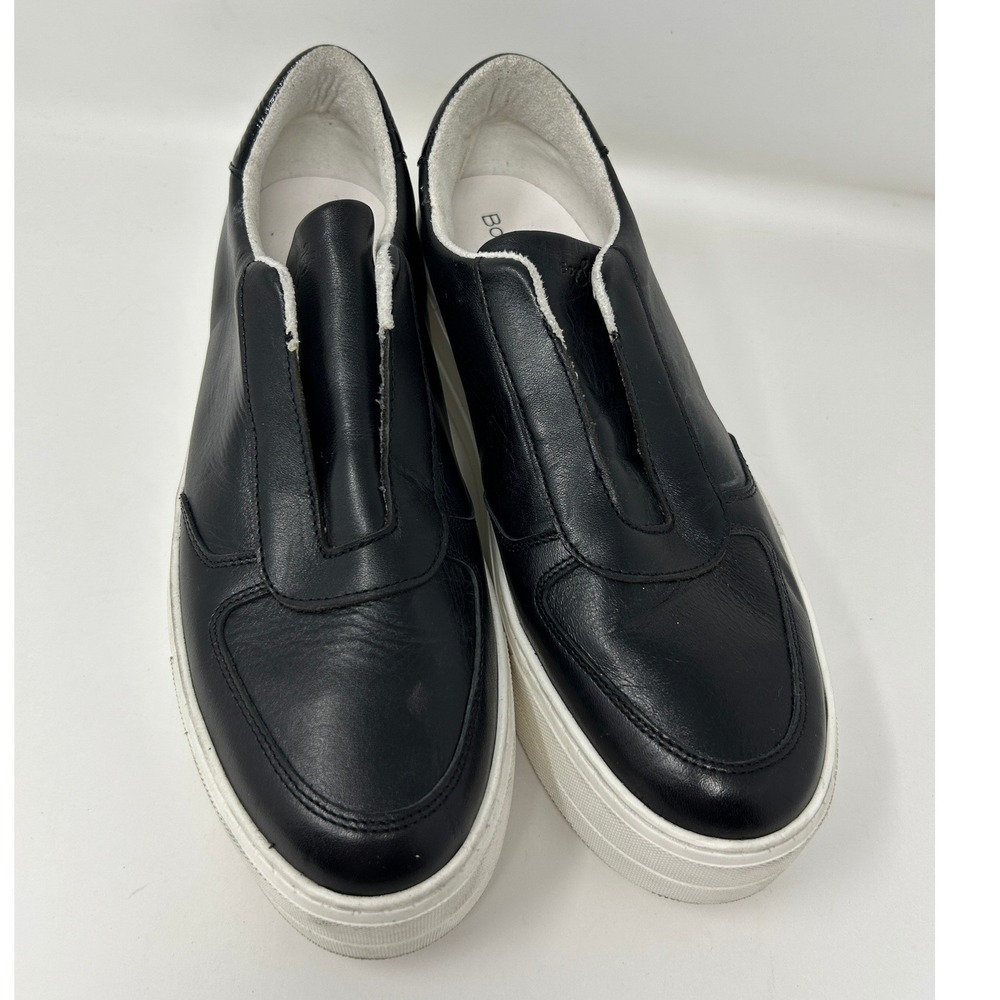 Bos & Co Black Leather Platform Slip On Sneakers Heel Accent Womens EUR 41 US 10